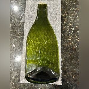 Green Flattened Wine Glass Bottle Art Piece
